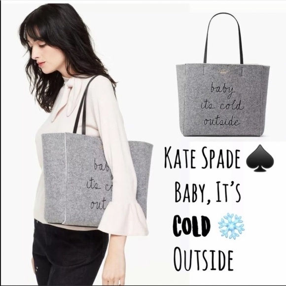 Kate Spade Baby It’s Its Cold Outside Gray Wool Tote ⛄️❄️ Rare Bag - Picture 1 of 10